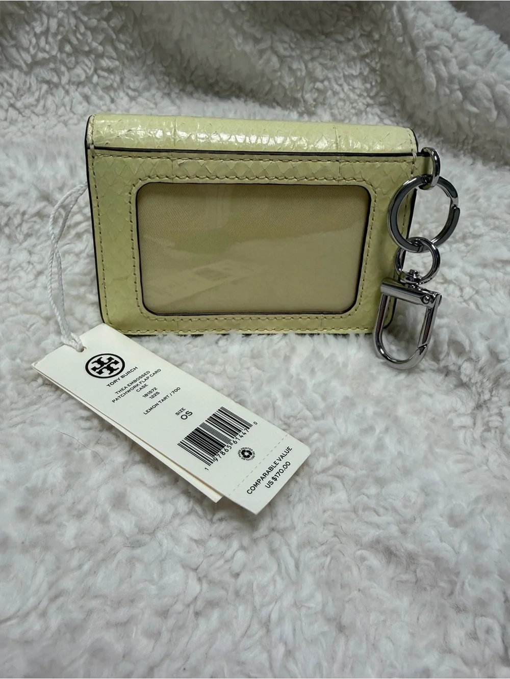 Tory Burch Lemon Patent Leather Card Holder with Key Clip
